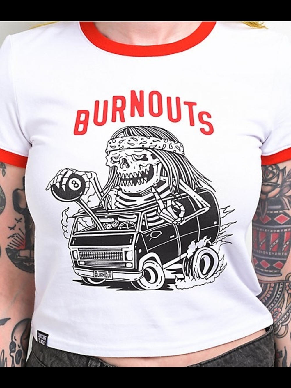 ZUMIEZ Burnouts Graphic Ringer Tee - White/Red